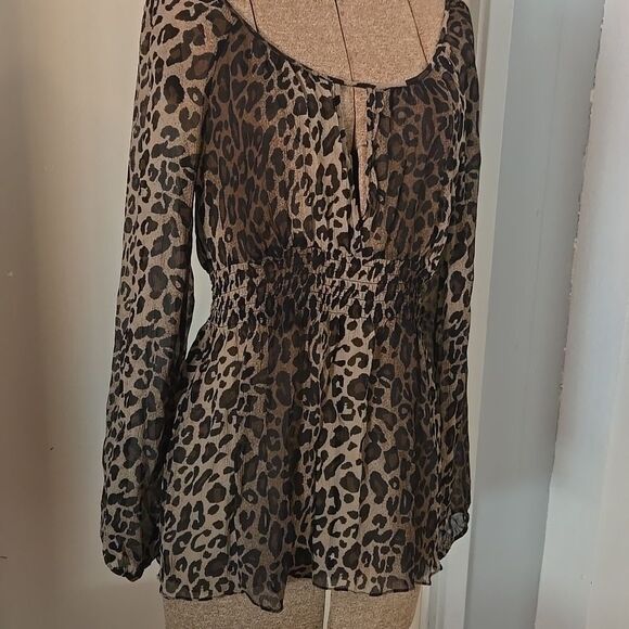 INC International Concepts Brown Tan Bell Sleeve Peplum Blouse - Picture 3 of 12